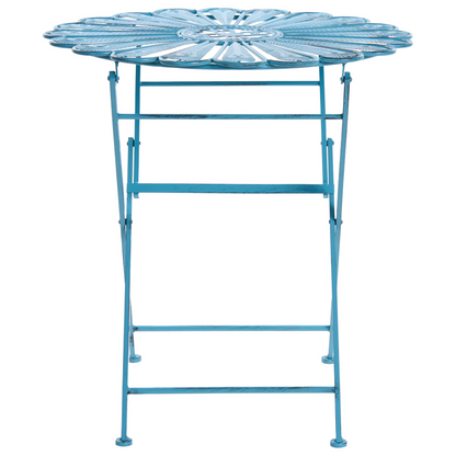 Garden Bloom Bistro Set Blue Iron With Peacock Motif Distressed