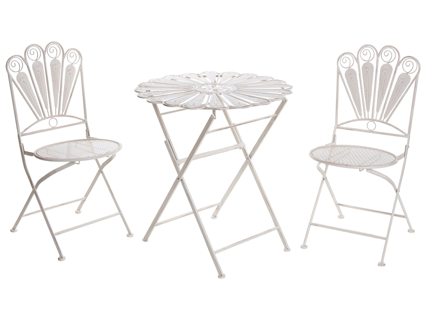 Garden Elegance Peacock Motif Bistro Set Off White Distressed Metal