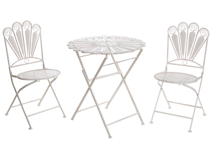 Garden Elegance Peacock Motif Bistro Set Off White Distressed Metal