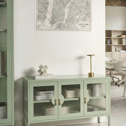 Mint Green Steel 3 Door Sideboard Office Cabinet With Industrial Shelving