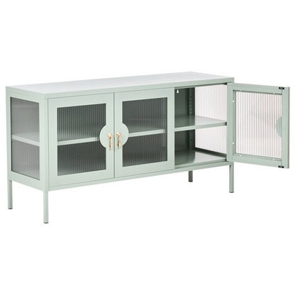 Mint Green Steel 3 Door Sideboard Office Cabinet With Industrial Shelving