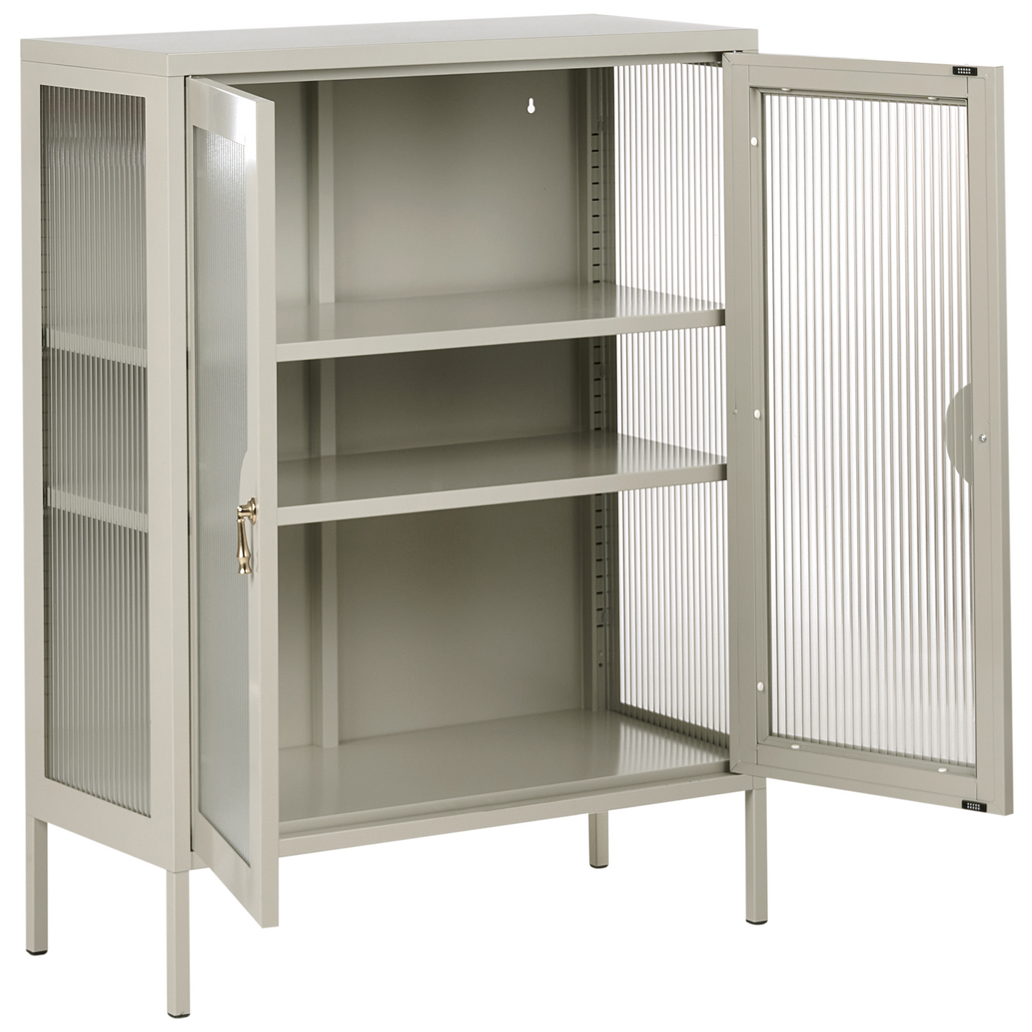 Storage Unit Light Beige Steel Office Cabinet Fluted Glass