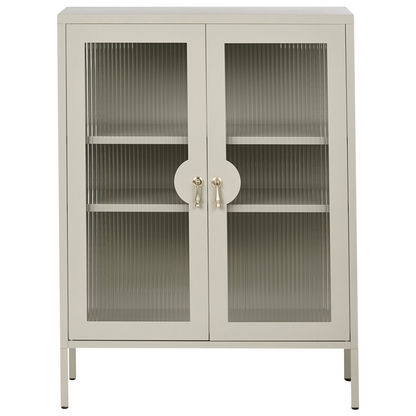 Storage Unit Light Beige Steel Office Cabinet Fluted Glass