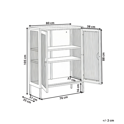 Storage Unit Light Beige Steel Office Cabinet Fluted Glass