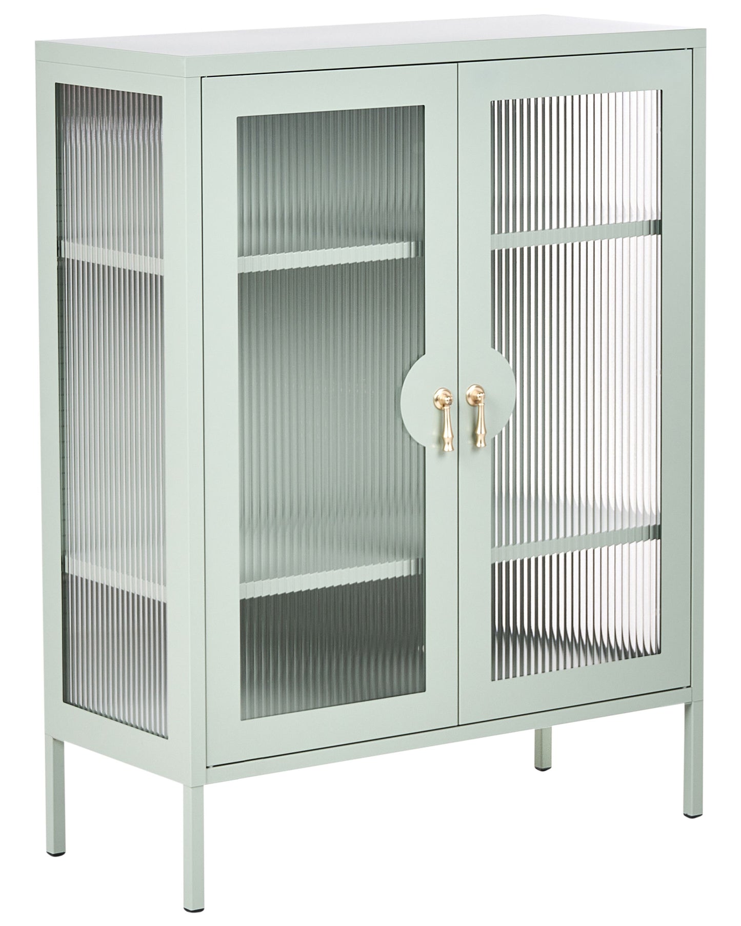 Mint Green Steel Office Cabinet With Fluted Glass Front