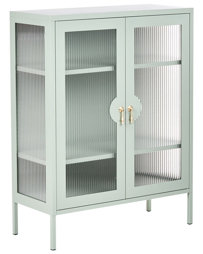 Mint Green Steel Office Cabinet With Fluted Glass Front