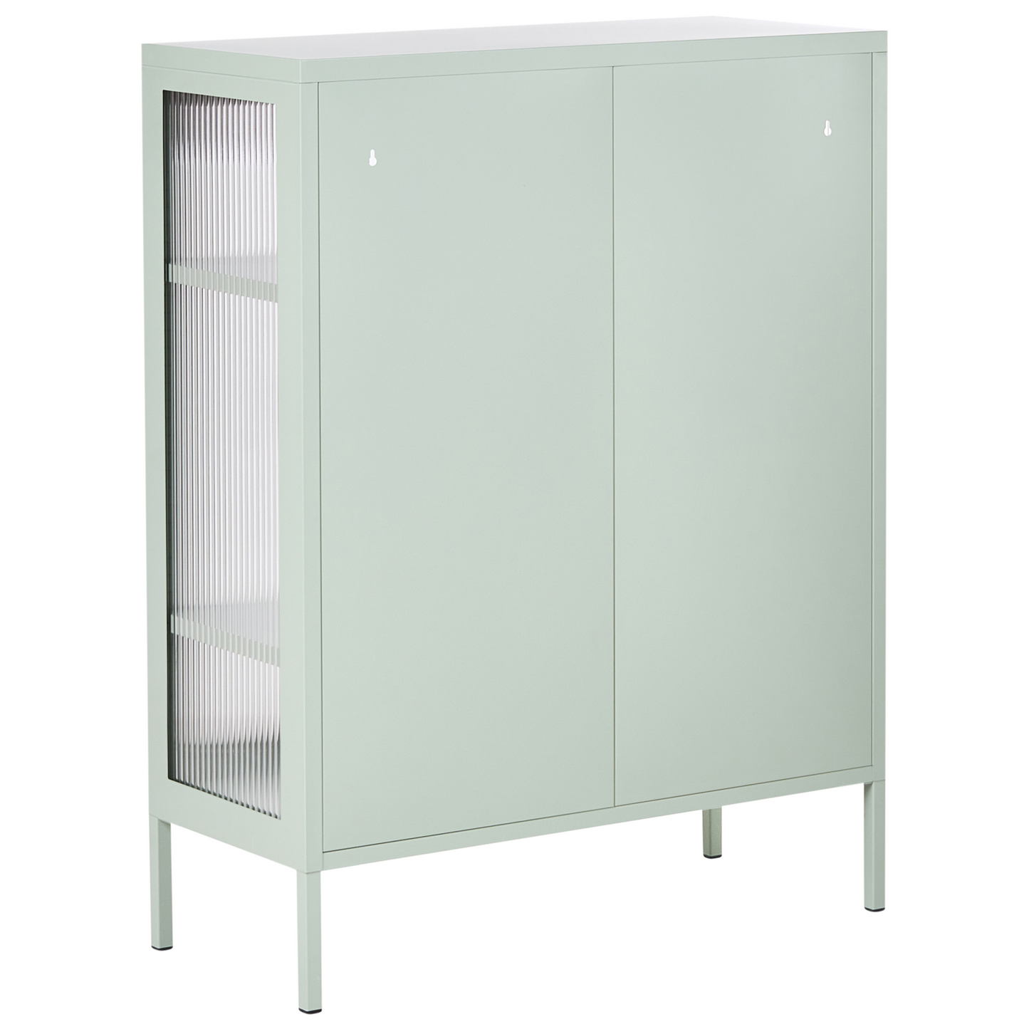 Mint Green Steel Office Cabinet With Fluted Glass Front