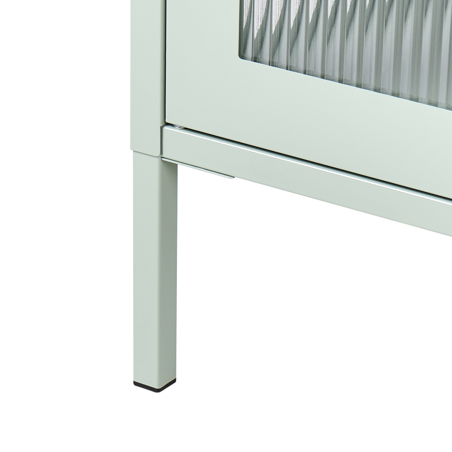 Mint Green Steel Office Cabinet With Fluted Glass Front