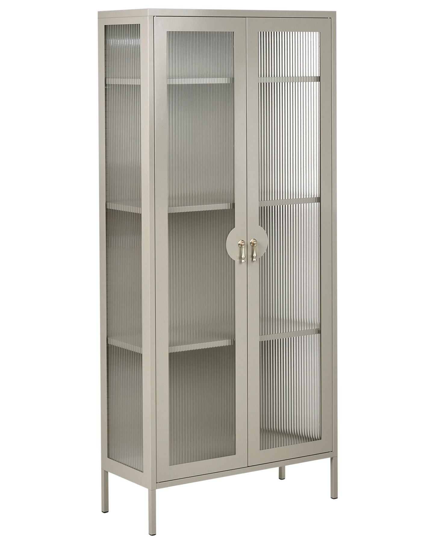 Light Beige Steel Display Cabinet With Fluted Glass Front For Office And Living Room