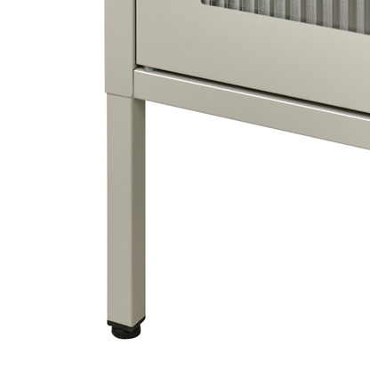 Light Beige Steel Display Cabinet With Fluted Glass Front For Office And Living Room