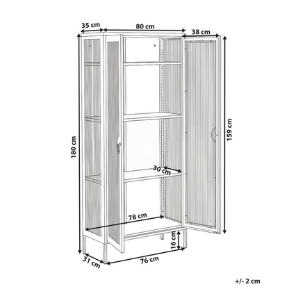 Light Beige Steel Display Cabinet With Fluted Glass Front For Office And Living Room