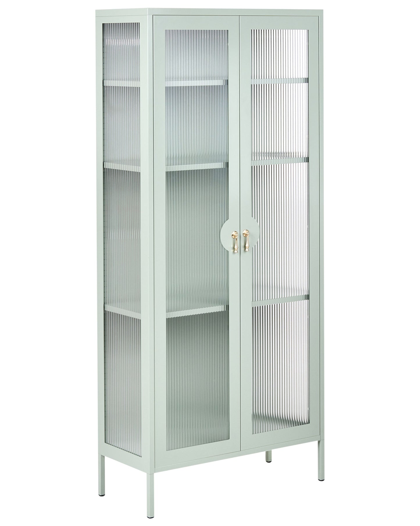 Display Cabinet Mint Green Steel With Fluted Glass Front