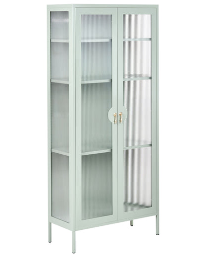 Display Cabinet Mint Green Steel With Fluted Glass Front