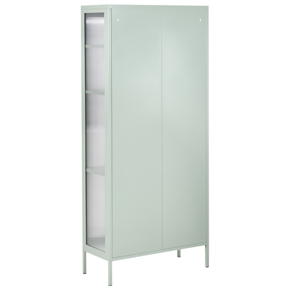 Display Cabinet Mint Green Steel With Fluted Glass Front