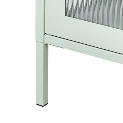 Display Cabinet Mint Green Steel With Fluted Glass Front