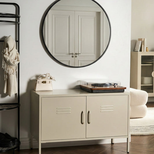 2 Door Sideboard Light Beige Steel Home Office Storage