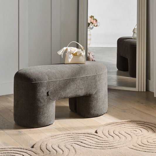 Home Boucle Bench Pouffe Brown With Wide Modern Legs
