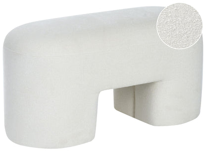 White Boucle Upholstered Bench Pouffe Wide Leg Modern Accent