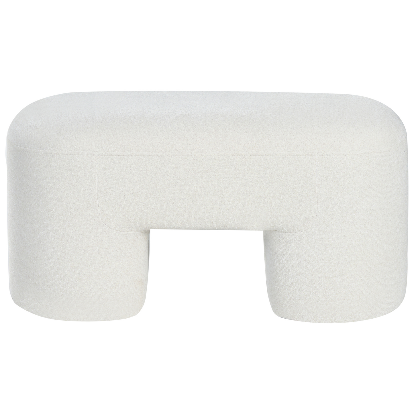 White Boucle Upholstered Bench Pouffe Wide Leg Modern Accent