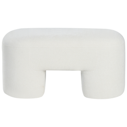 White Boucle Upholstered Bench Pouffe Wide Leg Modern Accent