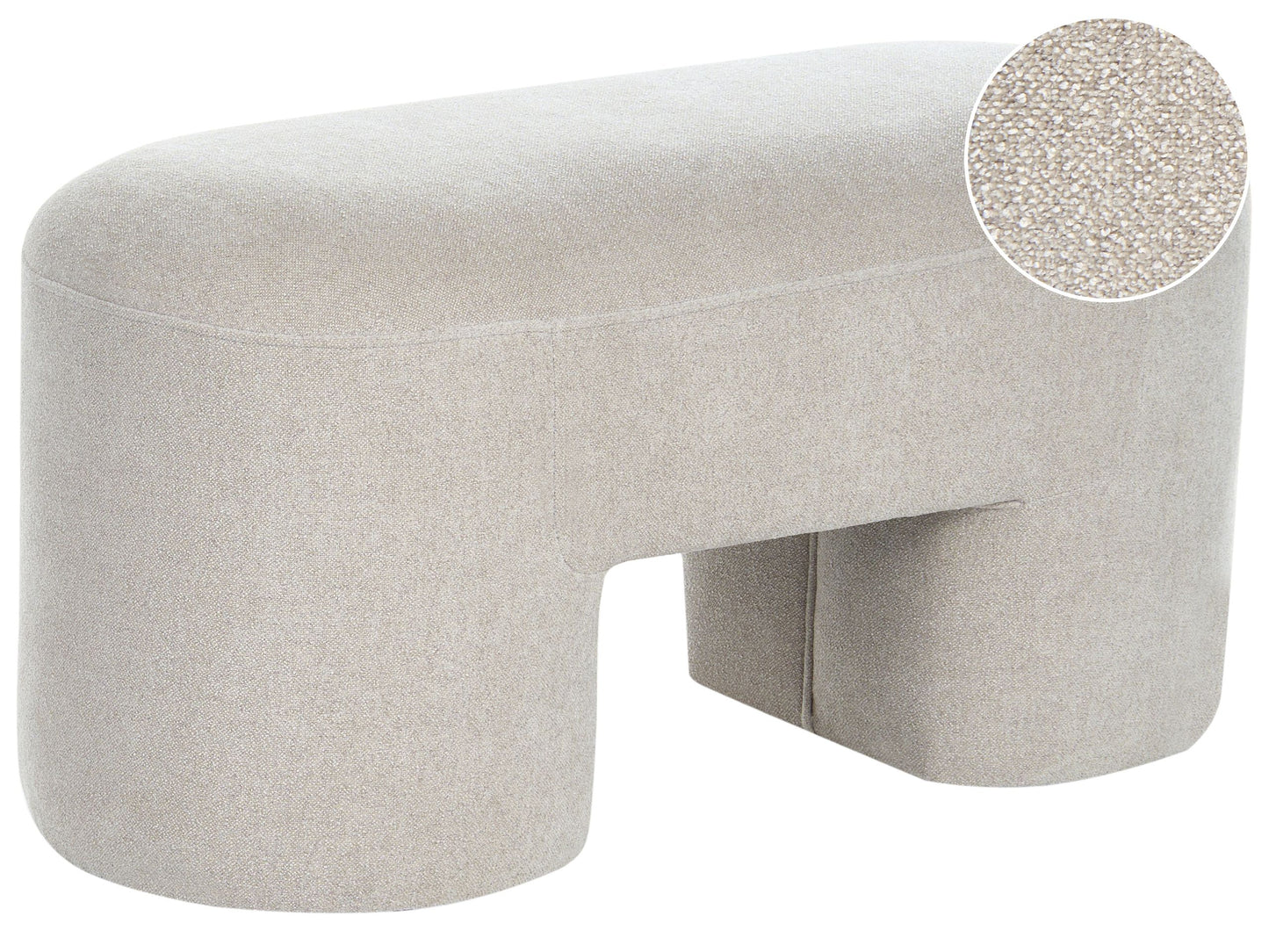 Beige Boucle Upholstered Accent Pouffe Bench With Wide Legs For Living Room And Bedroom