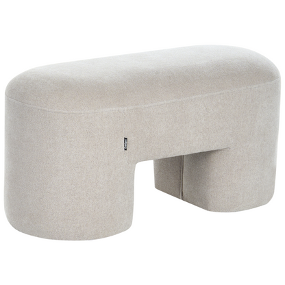 Beige Boucle Upholstered Accent Pouffe Bench With Wide Legs For Living Room And Bedroom