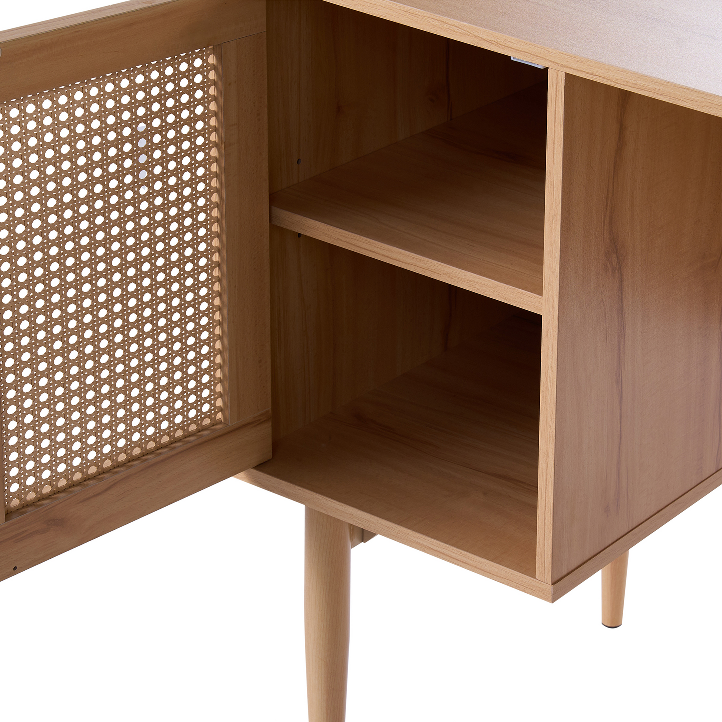 Everwood Home Office Desk MDF Light Brown Rattan Fronts 3 Drawers