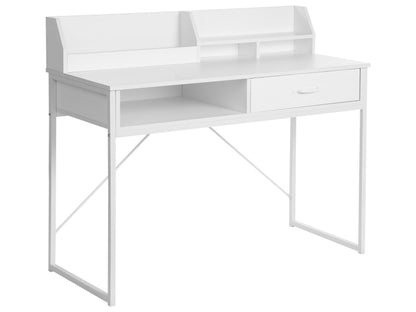 ScandiLine Office Desk White MDF And Metal Legs 110x50cm Drawer Shelf