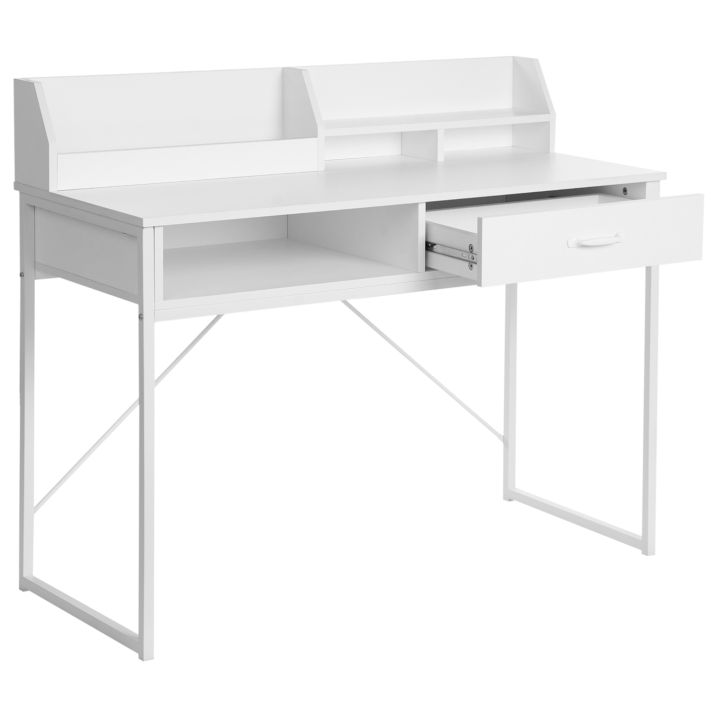 ScandiLine Office Desk White MDF And Metal Legs 110x50cm Drawer Shelf