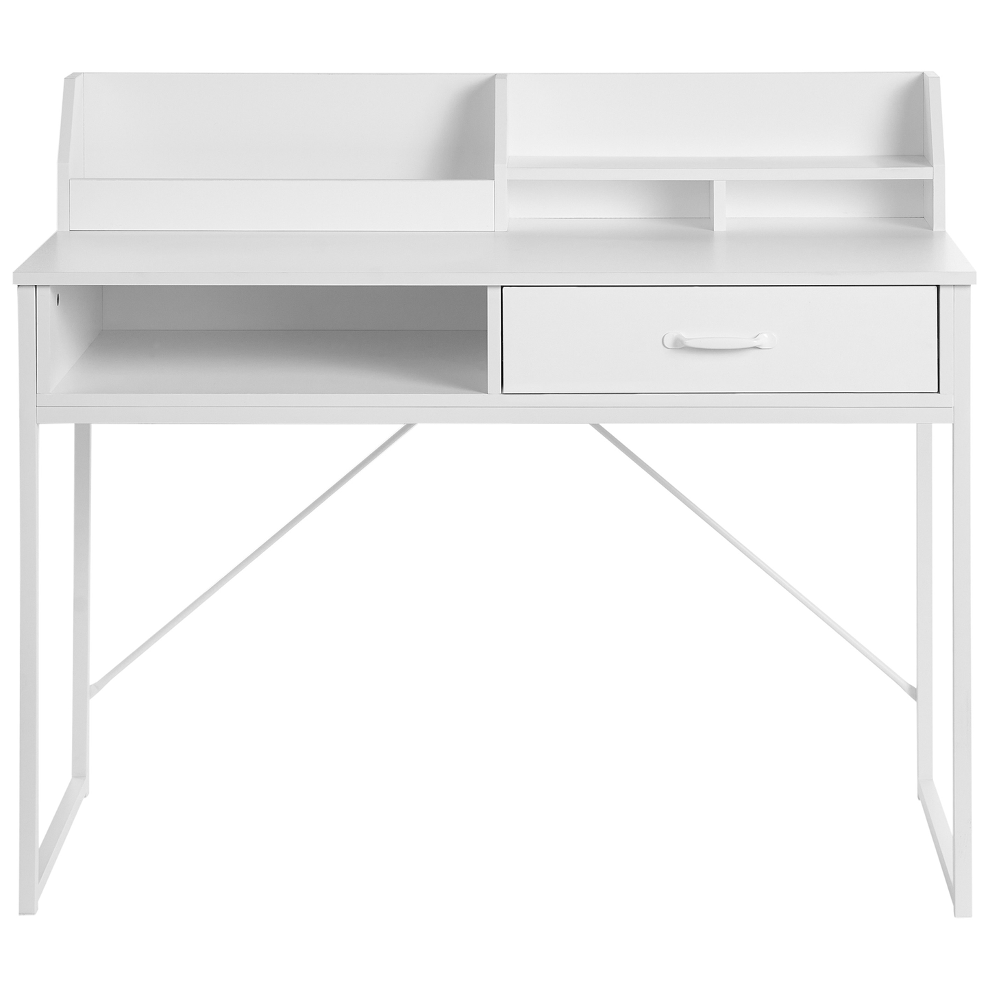 ScandiLine Office Desk White MDF And Metal Legs 110x50cm Drawer Shelf