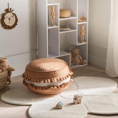 Macaron Velvet Pouffe Brown 50 x 50 x 30cm Round Decorative Seat
