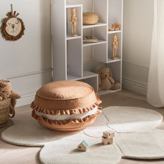 Macaron Velvet Pouffe Brown 50 x 50 x 30cm Round Decorative Seat