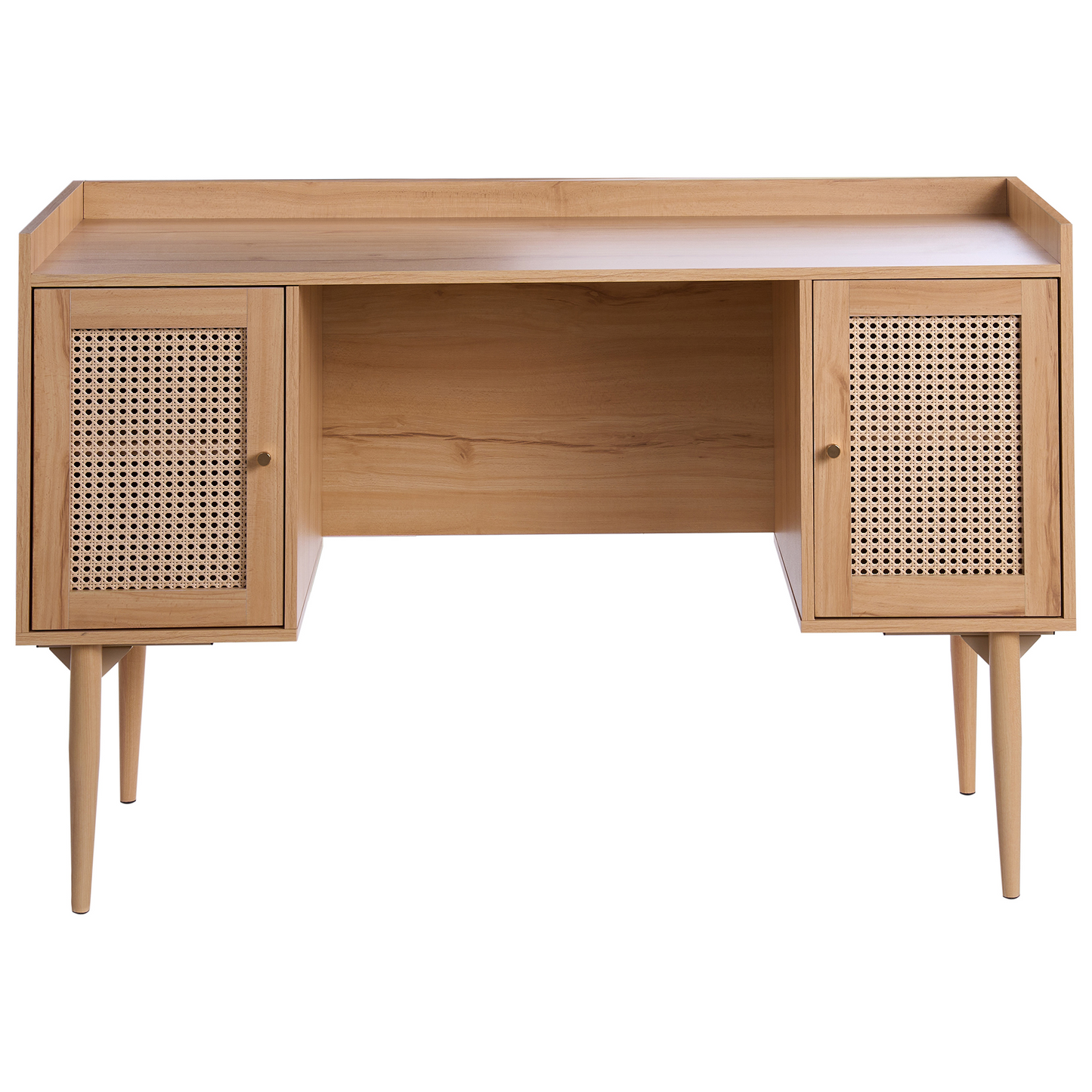 Aurora Home Office Desk MDF Light Brown Rattan Front 2-Door Storage