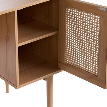 Aurora Home Office Desk MDF Light Brown Rattan Front 2-Door Storage