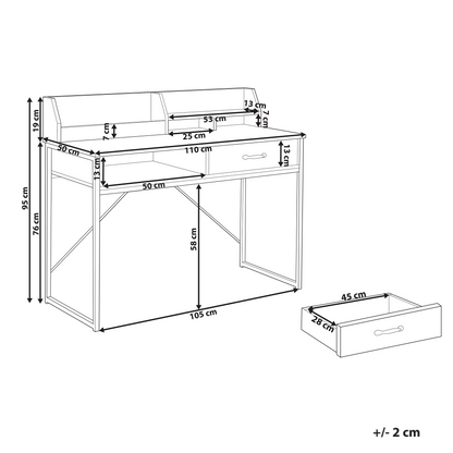 ScandiLine Office Desk White MDF And Metal Legs 110x50cm Drawer Shelf