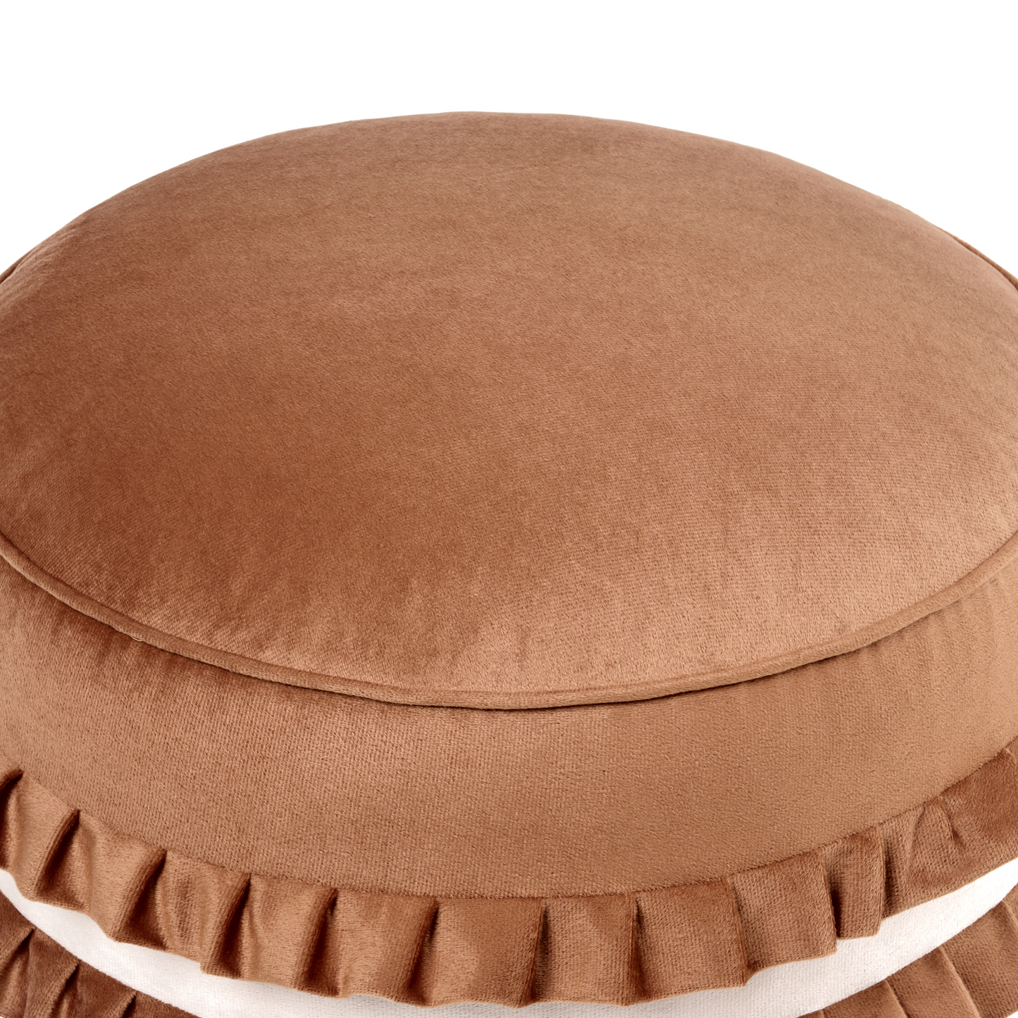 Macaron Velvet Pouffe Brown 50 x 50 x 30cm Round Decorative Seat