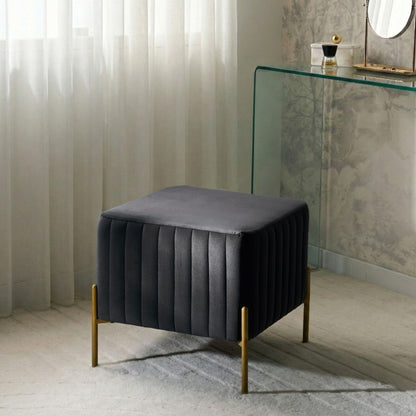 Velvet Footstool 47 x 47cm Black With Gold Metal Legs