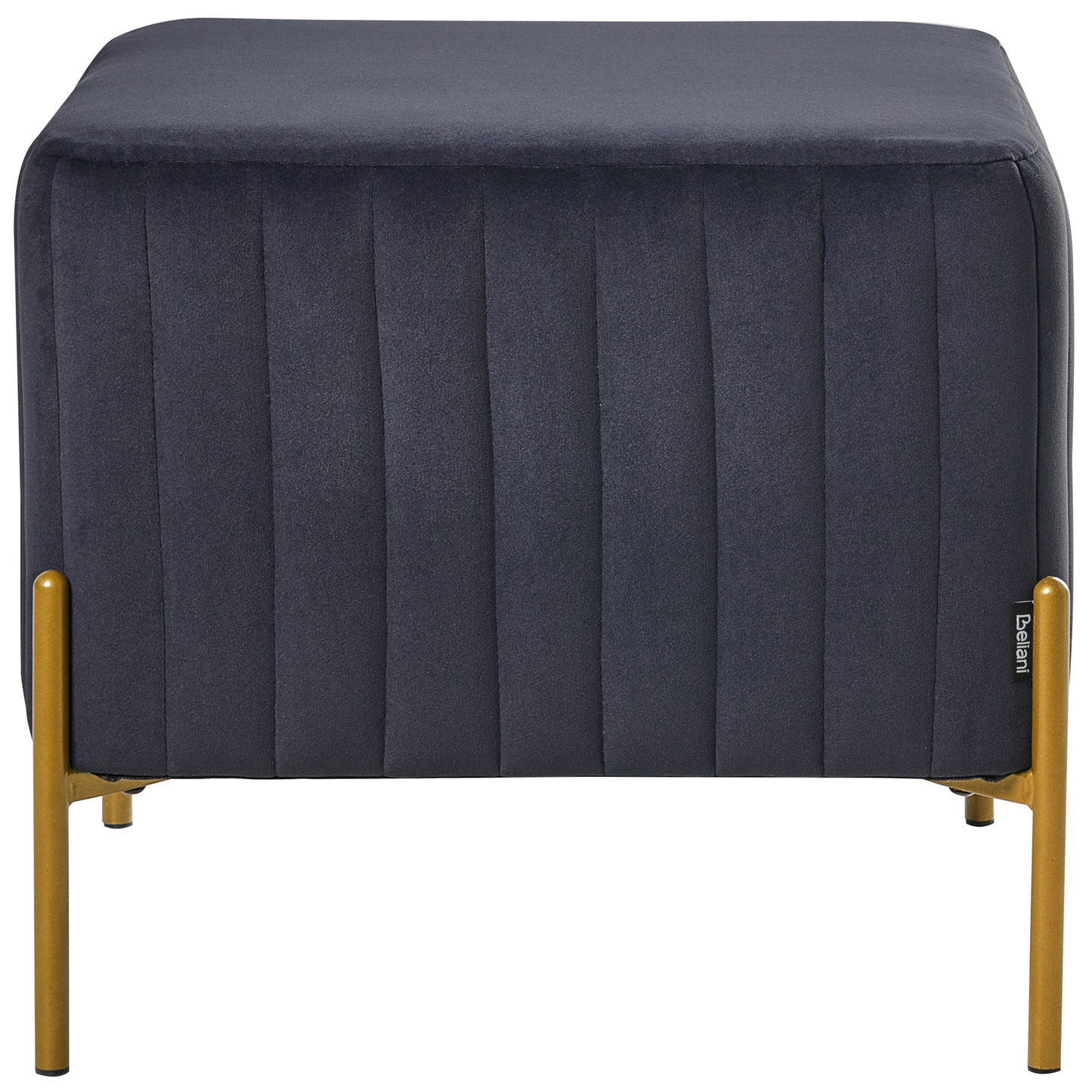 Velvet Footstool 47 x 47cm Black With Gold Metal Legs