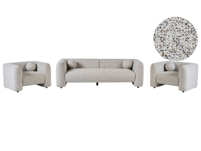 Retro Glam 5 Seater Beige Textured Fabric Sofa Set Armchair