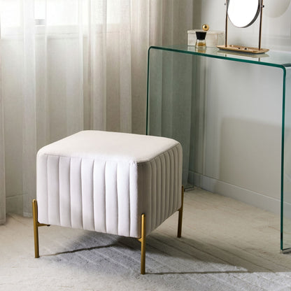 Footstool Off White Velvet Ottoman With Gold Legs 47 x 47cm