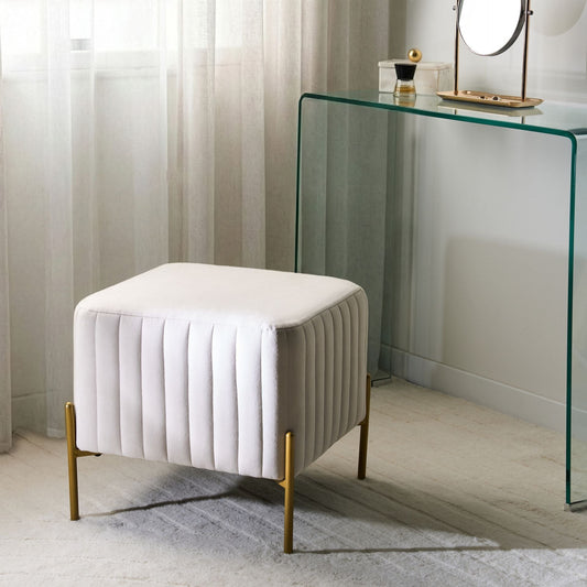 Footstool Off White Velvet Ottoman With Gold Legs 47 x 47cm
