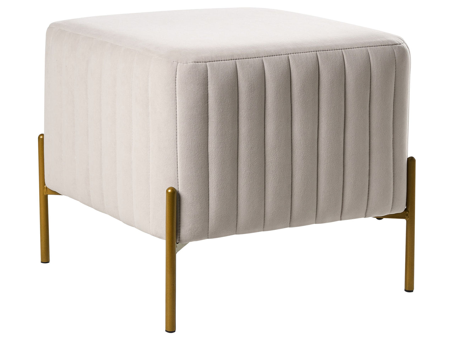 Footstool Off White Velvet Ottoman With Gold Legs 47 x 47cm