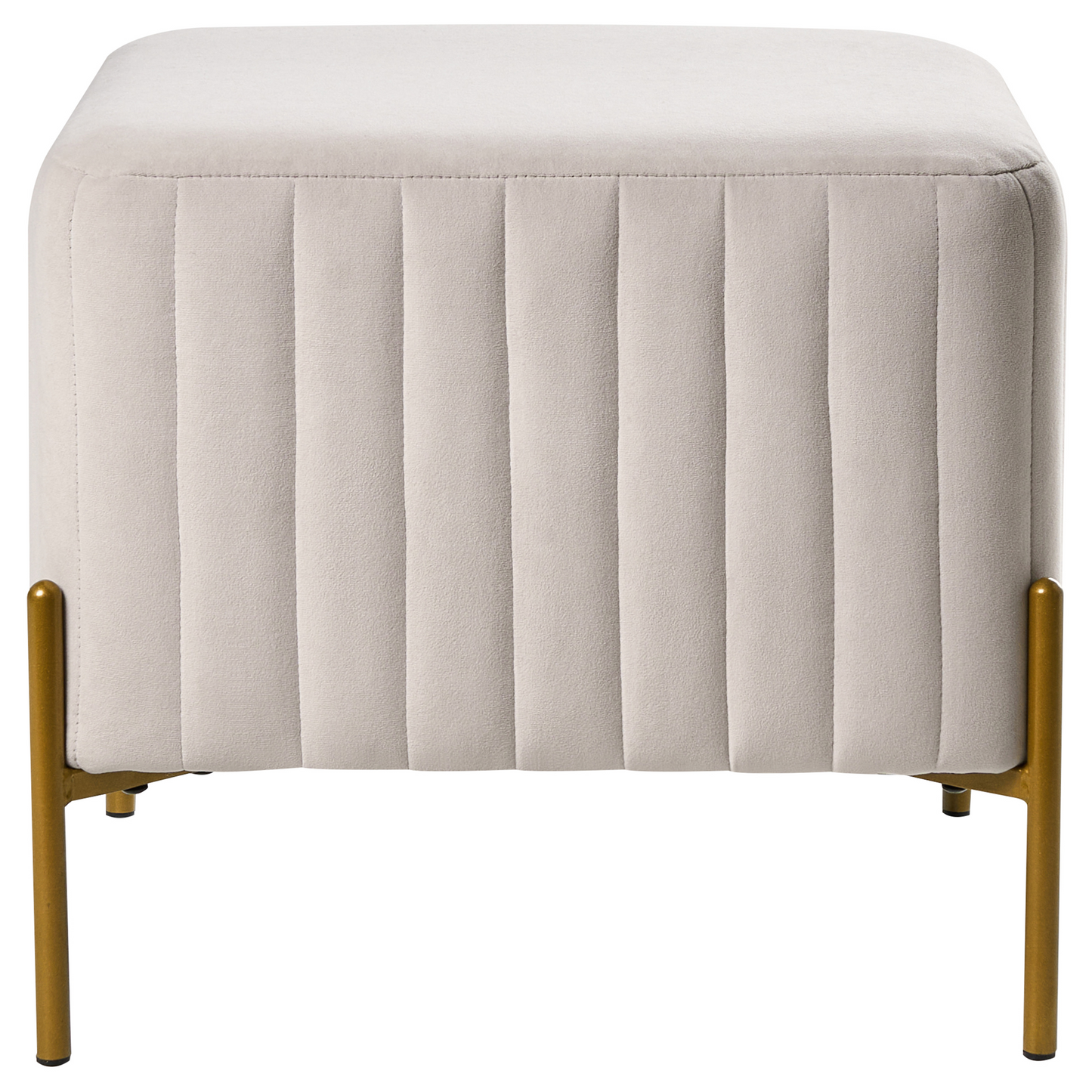 Footstool Off White Velvet Ottoman With Gold Legs 47 x 47cm