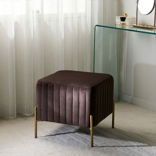 Velvet Footstool 47 x 47cm Dark Brown With Gold Legs