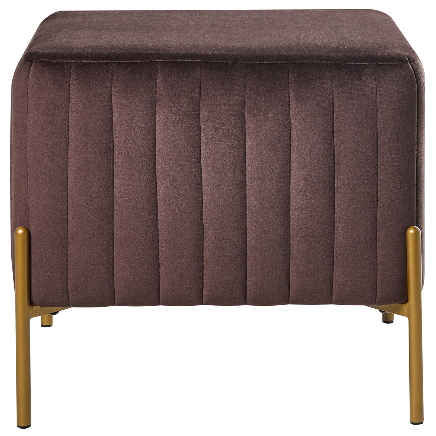 Velvet Footstool 47 x 47cm Dark Brown With Gold Legs