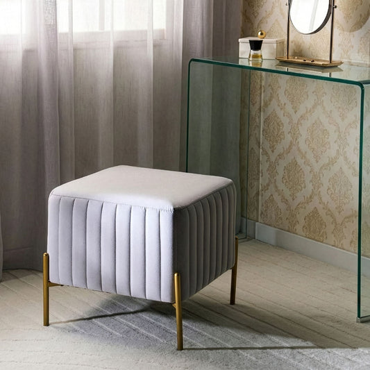 Footstool Grey Velvet With Gold Metal Legs 47 x 47cm