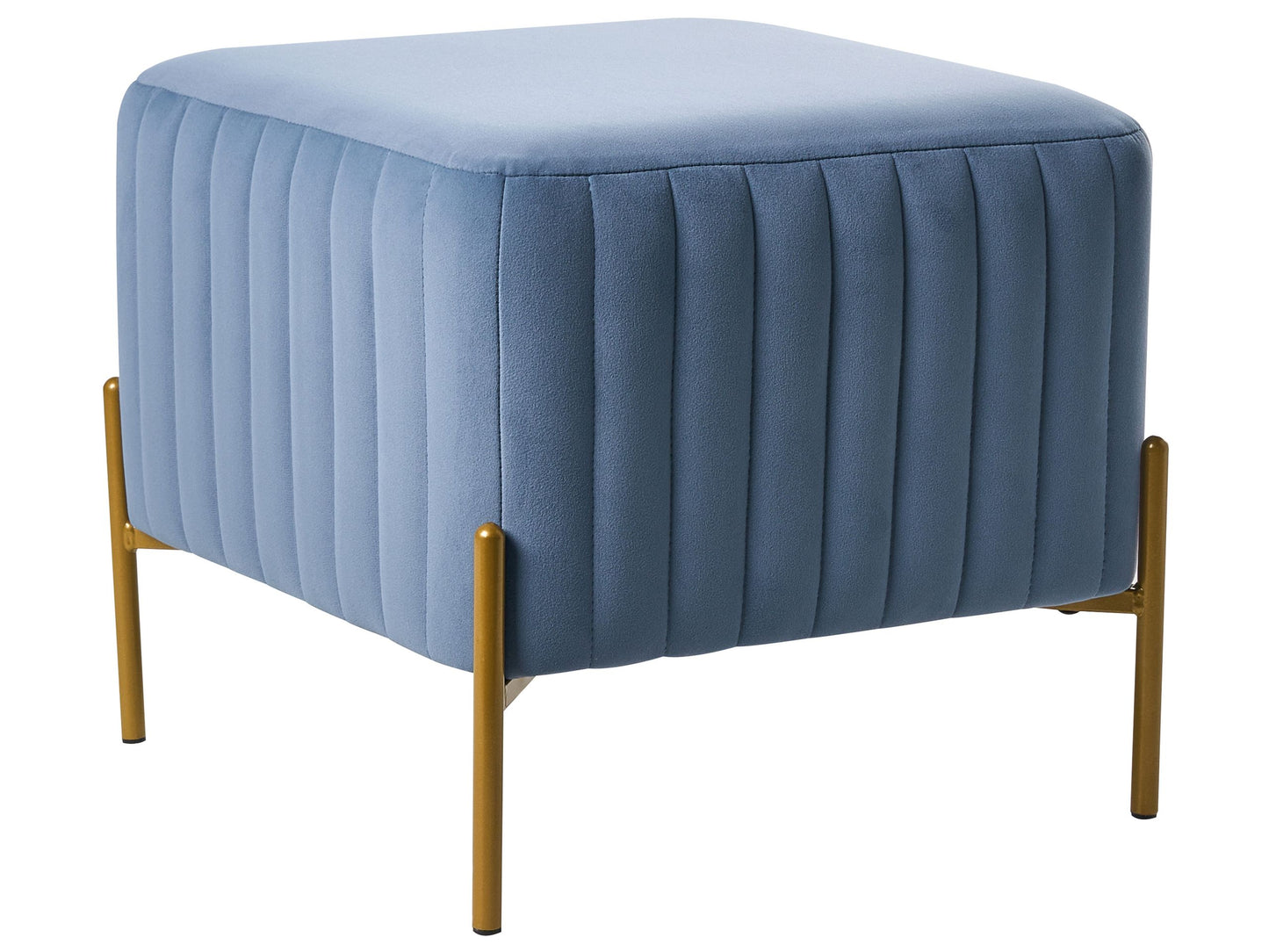 Home Footstool Blue Velvet Ottoman With Gold Metal Legs 47cm