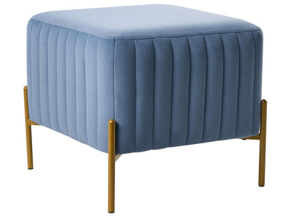 Home Footstool Blue Velvet Ottoman With Gold Metal Legs 47cm
