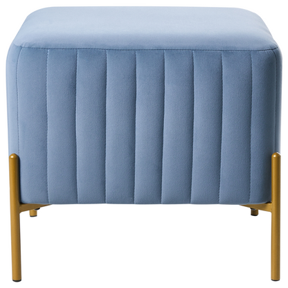 Home Footstool Blue Velvet Ottoman With Gold Metal Legs 47cm