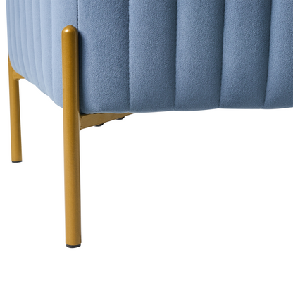 Home Footstool Blue Velvet Ottoman With Gold Metal Legs 47cm